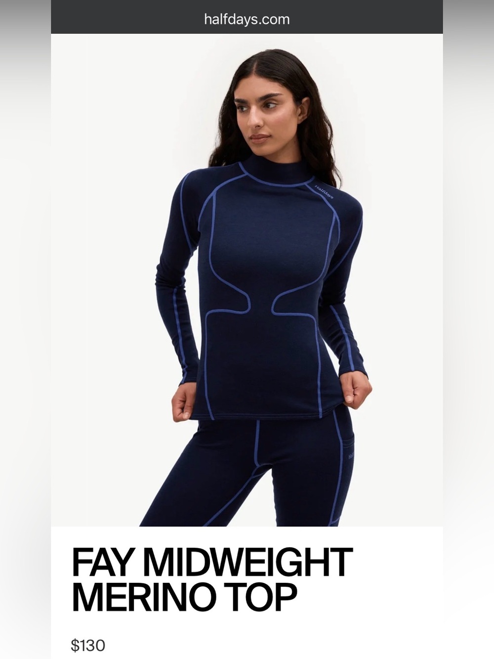 Halfdays Fay Midweight Merino Base Layer Top Size S / Navy